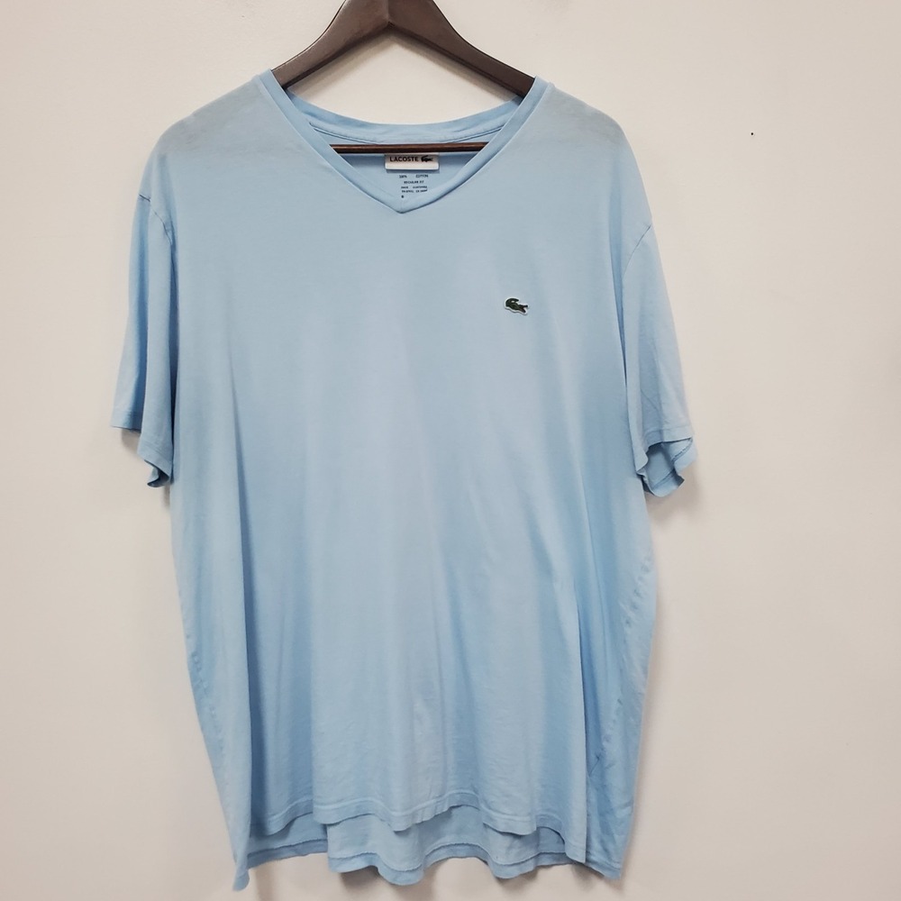 Lacoste Mens Short Sleeve Regular Fit T Shirt Size XXL 7 Blue V Neck TH6710